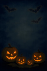 Halloween night sky filled with pumpkins and bats flying above creating a spooky festive atmosphere with detailed autumn decorations and seasonal holiday celebration