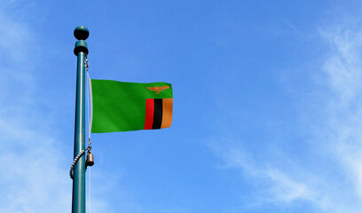 Cluster of six Zambia flags creating a dynamic multi-flag composition for international contexts.