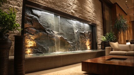 Modern interior waterfall feature