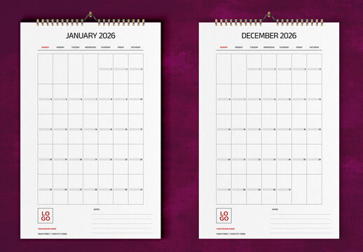 Minimal Date Grid Wall Calendar 2026 Tabloid Layout