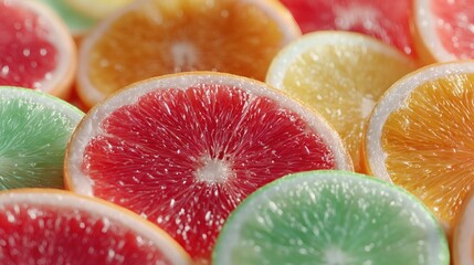 Vibrant Assortment of Colorful Citrus Fruit Slices Close-up View
