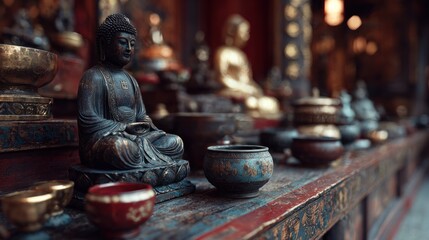 Serene Buddha Statues in a Temple Sanctuary Evoking Peace and Spirituality