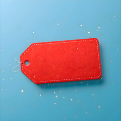 Red price tag placed on a blue background symbolizing retail marketing sale promotion discount and commercial advertising for products and seasonal offers