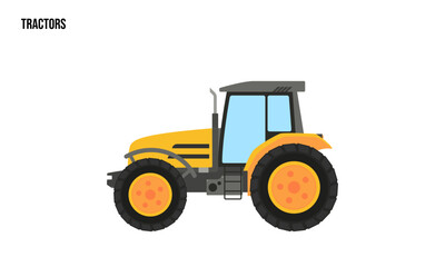Tractors heavy equipment Flat illustration, Tractors heavy equipment Logo Template vector
