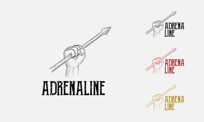 Glorious Warrior Logo vintage, Hand Drawn Spear logo template