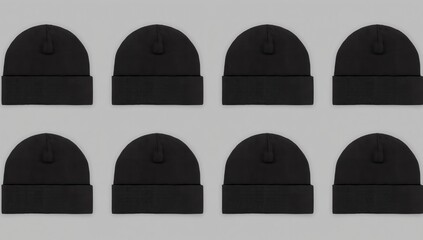 Mockup of black winter beanie isolated on background. Set