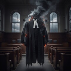 A lawyer&rsquo;s robe turning into black smoke, rising into the air 
