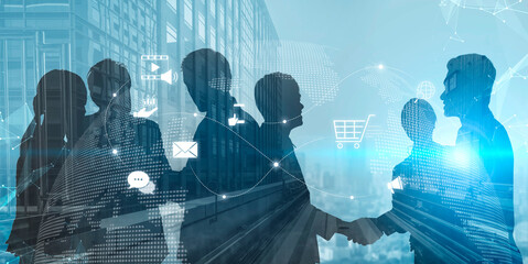 Omnichannel marketing journey showing interaction across media, email, messaging, mobile,...