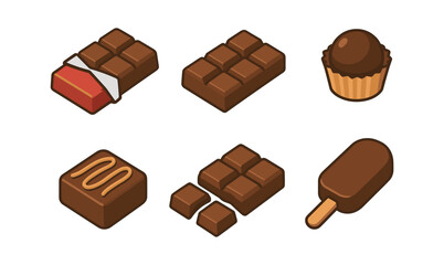 Fototapeta premium Assorted chocolate icons in isometric style for sweet treat designs