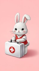 Cute Rabbit Doctor Carrying First Aid Kit.
