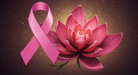 bra with breast cancer awareness pink ribbon, symbol of women’s health, hope and support