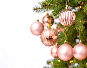 Christmas tree adorned with delicate, rose gold baubles