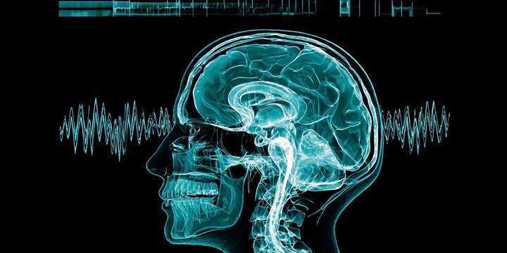 Brain scan with sound wave pattern for neuroscience analysis and medical research