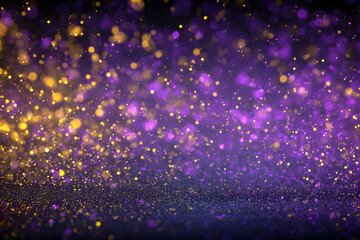 Magical bokeh lights shimmer with vibrant purple and gold sparkles for festive celebrations