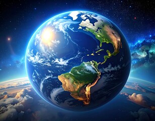 Earth in Space: A Vibrant Depiction of Our Planet and Celestial Surroundings