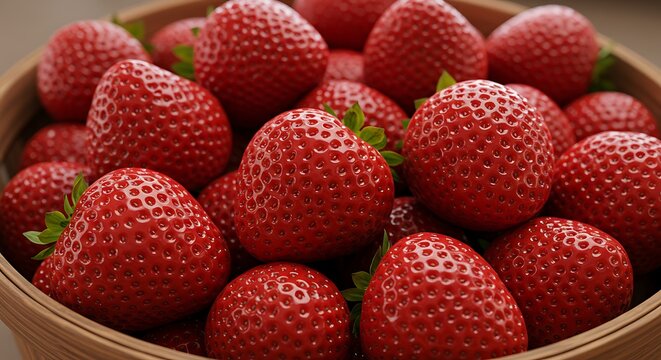 Fresh red strawberries in a wooden bowl vibrant and juicy