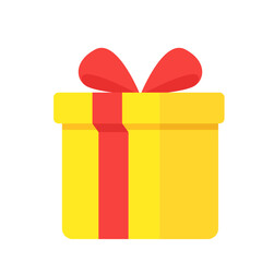 Bright yellow gift box with red ribbon, perfect for birthdays, holidays, and special occasions