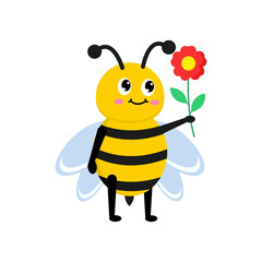 Cute bee holding a red flower, a delightful illustration of an insect with a bloom