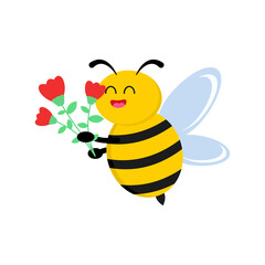 Cute Bee with Flowers Whimsical Cartoon Character for Spring and Nature Themes