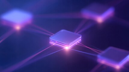 Shiny square data storage units interconnected by light rays. Modern database concept for secure cloud computing. Advanced network infrastructure.