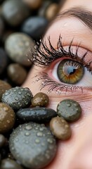 Closeup of a Womans Eye Surrounded by Stones.