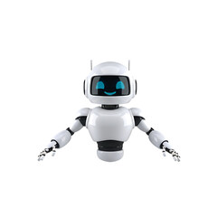 3d illustration of friendly white robot with outstretched arms isolated on transparent background, offering a welcoming and futuristic presence in a minimalist setting