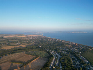 Coastline aerial shot over Milford on Sea UK