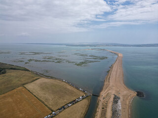 Coastline aerial shot over Milford on Sea UK
