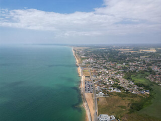 Coastline aerial shot over Milford on Sea UK