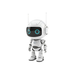 3d illustration of charming white robot standing with antennas isolated on transparent background a sleek depiction of futuristic technology and communication