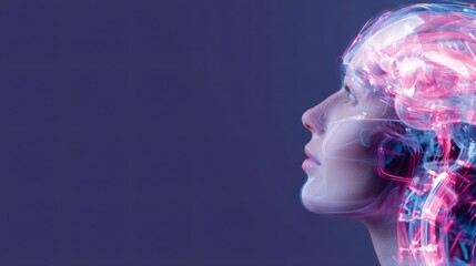 Woman with advanced brain activity visualization representing artificial intelligence. Future of computing and neural networks.
