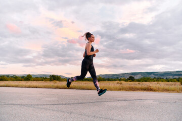 Determined Athlete Running in the Sun amidst Beautiful Nature
