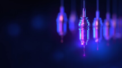 Macro shot of CMM probe with laser light. Coordinate measuring machine scanning object. Industrial manufacturing inspection concept.