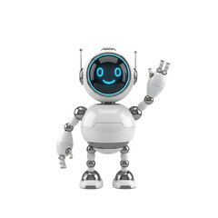 3d illustration of friendly robot waving isolated on transparent background cute and modern robot character with a smiley face on the screen, greeting with a raised hand