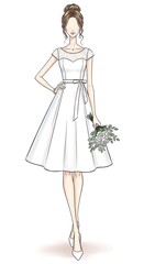 Elegant Vintage Wedding Dress Sketch.