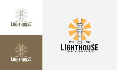Lighthouse Design Element in Vintage Style for Logo or Badge Retro vector illustration. Vector illustration.