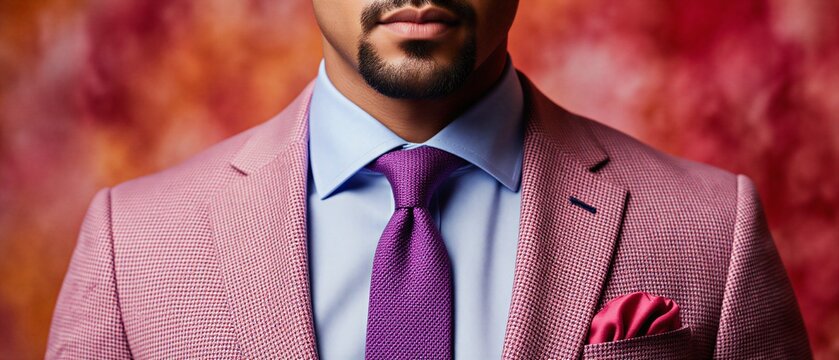 close-up portrait of a man wearing a vibrant pink patterned suit jacket | business, fashion, portrait, style, luxury theme