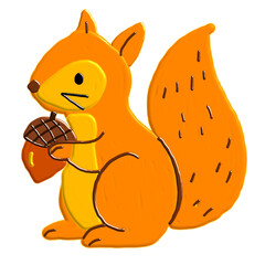 cartoon illustration of squirrel holding acorn
