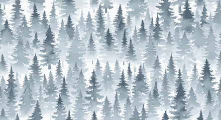 A tranquil seamless pattern of stylized evergreen trees