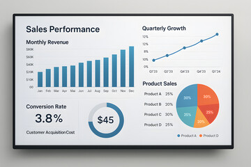 Digital Dashboard Displaying Business Sales Performance and Financial Data