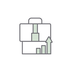 Obraz premium Business portfolio growth icon with briefcase and upward rising financial bar chart success symbol