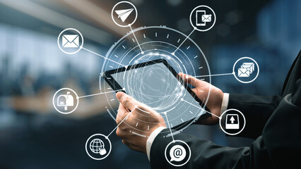 Email icons show digital communication, email service, and inbox management. Email supports online...