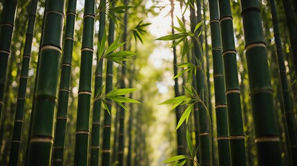 sun-drenched grove of towering bamboo stalks creating a tranquil and mesmerizing natural scene | nature, tranquility, wellness, garden, travel theme