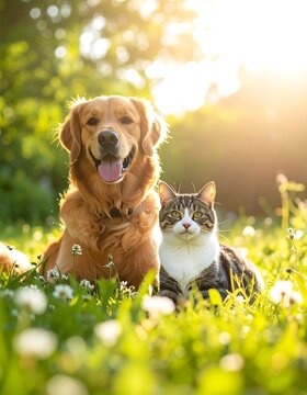 Two pets in a sunny meadow