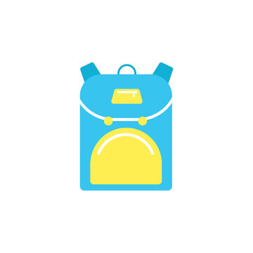 A minimalist illustration of a blue and yellow backpack with yellow accents on a white background