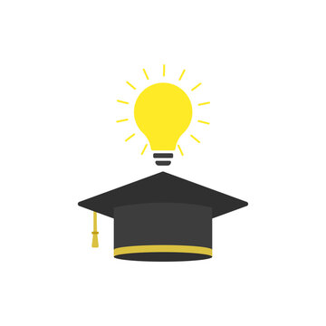 Graduation Cap with Glowing Light Bulb Symbolizing Education and Creative Ideas