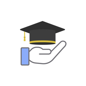 Illustration of a hand holding a graduation cap representing education and achievement