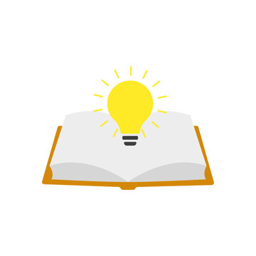 Conceptual illustration of an open book with a glowing light bulb representing knowledge and innovative learning ideas