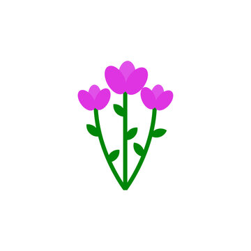 Vibrant pink flower arrangement with green stems, a minimalist flat design illustration symbolizing nature, spring, and growth. Ideal for digital projects
