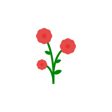 Simple floral illustration of three blooming red flowers on a green stem
